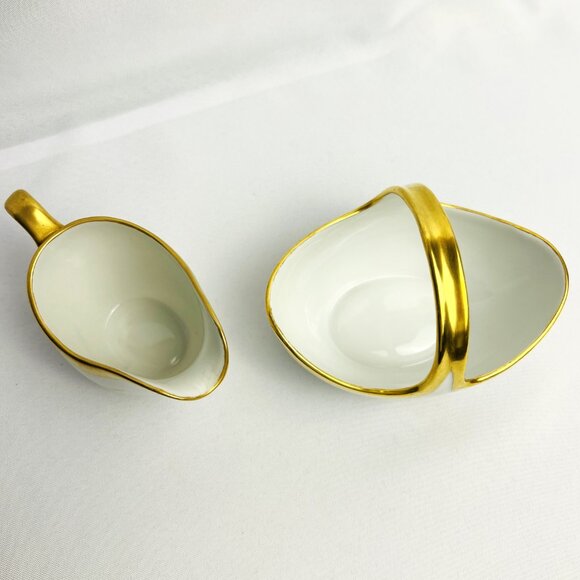 Vintage AEH Japan Porcelain Small Creamer & Basket Set Gold Accents Marked 1930 - Picture 6 of 12